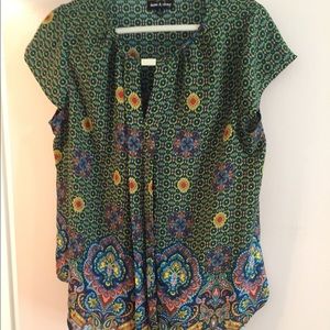 Short Sleeved Green Printed Top
